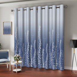 Sillsloso Blue Leaves Room Darkening Curtain for Bedroom Nature Botanical Blackout Curtains Wildflowers Woodland Branch Leaf Window Drapes Room Decor Curtains 2 Panels 52x84 inch