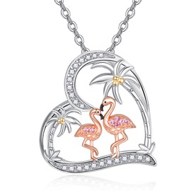 KINGWHYTE Pink Flamingo Necklace 925 Sterling Silver Heart Pendant Necklaces Animal Jewelry Birthday Valentines Gifts for Women