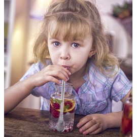 Straws Spoons Stainless Steel Straws Spoons Reusable Filter Spoons Metal Filter Straws Teaspoons for Tea, Coffee, Lemon Tea, with 2 Cleaning Brushes, Pack of 4 (Silver)