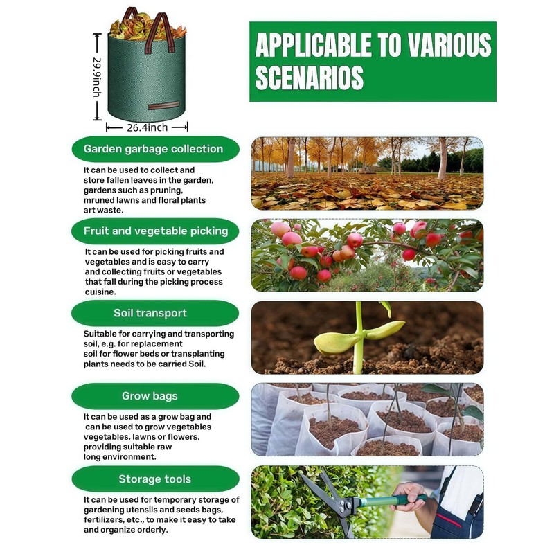 YXDSUBI 3 Pack 72 Gallon Yard Waste Bags,Reusable Garden Leaf