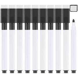 OFFCUP Whiteboard Markers, 10pcs Magnetic Dry Erase Markers, Whiteboard Pens Magnetic Eraser Cap Marker Pens Wipe Eraser With Eraser Fine Tip Whiteboard Pen For Kids (Black)