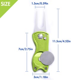 Fpxnb 2 Pack Metal Foldable Golf Divot Tool with Pop-up Button & Magnetic Ball Marker (Pack of 2, Fish Design)