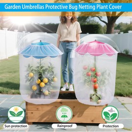 SEIMMIE 2-in-1 Shade Plant Umbrellas with Net Cover | Garden Umbrellas Protective Bug Netting Plant Cover | Defending Plants from Insects and Birds for Citrus Fruits, Flowers and Trees