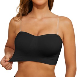 SHEKINI Strapless Bra for Women Seamless Bandeau Bralette Removable Padded Tube Tops with Convertible Straps Black