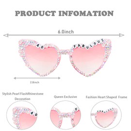 Topfunyy 40th Birthday Glasses for Women - Pink 40 & Fabulous Shiny Diamond Pearl Sunglasses for Women 40th Birthday Party Supplies