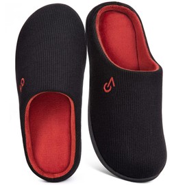 VeraCosy Men's Two-Tone Memory Foam Slippers, Black Ruby Red