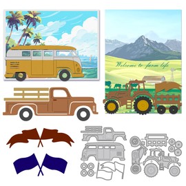 WADORN Cutting Dies with Automotive, 2 Pieces, Metal Cutting Dies for Cars, Embossing Stencils, Elegant Farm Truck, Metallic Cutting Dies, Metal Stencils, Template for Card Making