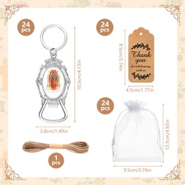 24 Pcs Our Lady of Guadalupe Bottle Opener Keychains Catholic Virgen De Guadalupe Bottle Opener Ring with Organza and Thank You Cards Baptism Party Favor for Guest Baby Shower (24, Red Guadalupe)