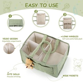 Teenyyou 2 Pcs Large Baby Diaper Caddy Organizers Nursery Diaper Storage Bin with Handle Doll Ornament Portable Baby Basket for Changing Table Shower Favor Car New Mom 13. 8" x 9. 8" x 7. 1"(Green)