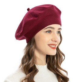 ZLYC French Beret hat, Reversible Solid Color Cashmere Knit Warm Beret Cap for Womens Girls (Burgundy),One Size