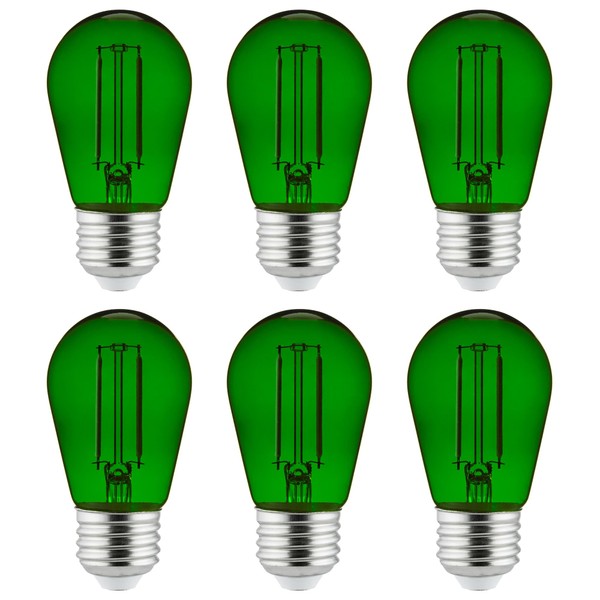 6-Pack of Sunlite LED Transparent Green Colored S14 Medium Base (E26) Bulb - Parties, Decorative, and Holiday 15,000 Hours Average Life