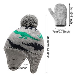 EUPSIIU Baby Hat and Gloves Set, Winter Hats Dinosaur Knitted Hat, Warm Children's Hat, Boy Winter Hat and Mittens, Toddler Winter Knitted Hat Hats for Boys Girls (Multi-Colour), multicoloured