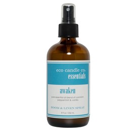 Eco Candle Co. Essentials Room & Linen Spray, Awaken, 8 fl. oz. - Scents of Cornmint, Peppermint, & Vanilla - Recycled Amber Glass Bottle, No Propellents, Pure Essential Oil Blends, Pump