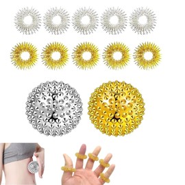 Forlush Pack of 2 Acupressure Ball, Hedgehog Ball, Hedgehog Balls Massage Rings, Comes with 10 Acupressure Rings, Suitable for Massage and Relieves Tired and Aching Muscles