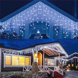 Luces de Navidad,DOSYU Cascadas de Luces navideñas 700 leds,Serie Casacada de 13 metros, Luces Cascada con 8 Modos de Iluminación para Decoraciones Navideñas, Jardines, Ventanas, Aleros (Blanco frío)