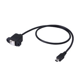 CERRXIAN 50cm Mini USB 5pin Male to USB Type B 2.0 Female Extension Panel Mount Data and Charge Cable with Screws Holes
