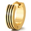 Gold Color Huggie Hinged Hoop Earrings with Black Stripes, Stainless