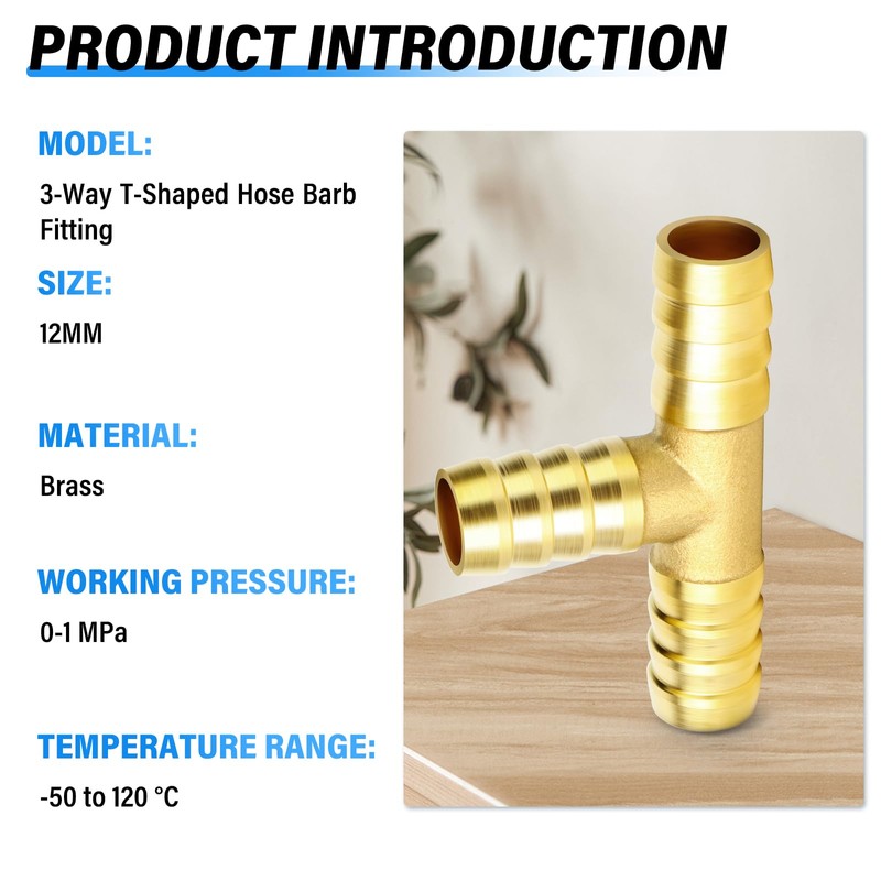 TAILONZ PNEUMATIC 12 mm Brass 3-Way T-Piece Hose Barb Fitting