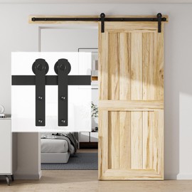 TOIMIOTOIM 4FT Sliding Barn Door Hardware Kit, Black, Fit 24" Width and 1 3/8" Thickness Door, Modern Style, Sturdy I Shape Hanger, Supports Up to 330lb Door
