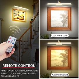 RAIFOOLLY Picture Light,2Colors Art Lights for Paintings,20" Battery Wall Light,Remote Control Accent Lighting with Timer and Dimmable for Frame,Portrait,Artwork-Brass
