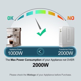 BESTRANS 2000W Step Up Transformer 110v to 220v Converter, Heavy Duty Voltage Converter 110v to 220v with Dual Outlets, Overload Protection & Ultra-Quiet Design for Home Appliances, Pearl White