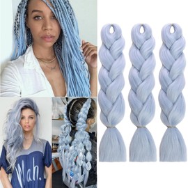 African Braids Fake Braided Hair Extensions Synthetic African Braids 3 Bundles Shade Jumbo Braiding Hair Kanekalon (Grey Blue (A33), 24 Inches (61 cm)