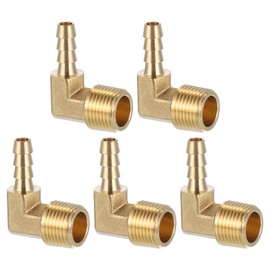 sourcing map Brass Hose Barbed Elbow Fitting 1/4" Barbx3/8 NPT Male 90 Degree Brass Barb Pipe Fitting for Water Fuel Air