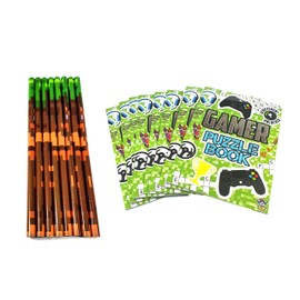 SDM 8 x Pixel Block Camouflage Pencils & 8 Puzzle Books Party Bag Fillers