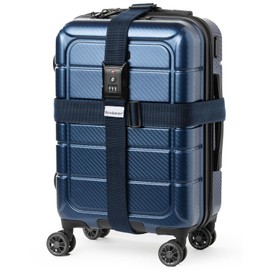 Brookstone - Correa de equipaje 2 en 1 aprobada por la TSA correas cruzadas para maletas con cerradura de combinación de 3 dígitos sin llave, color azul