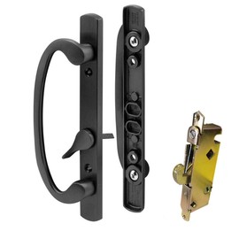 TechnologyLK STB Sliding Glass Patio Door Handle Set with Mortise Lock, Black, Non-Keyed, 3-15/16" Screw Holes