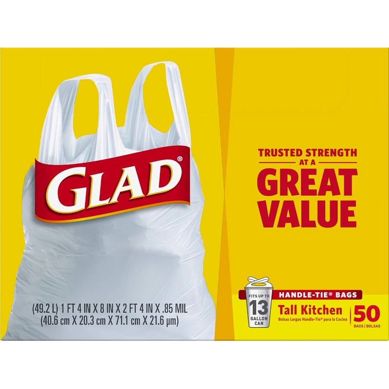 Glad Tall Kitchen Handle-Tie Trash Bags - 13 Gallon White,