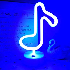VIFULIN Musical Note Lights LED Light Music Note Neon Light Sign Music Note Lights Music Note Night Light with Stand USB/Battery Power Led Neon Lights for Bedroom Blue Neon Signs for Decor(Blue)