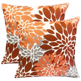 RYSMIYOU Decorative Throw Pillow Covers Set of 2 Brown Coffee Pillow Covers 18x18 Inch Couch Pillow Covers for Sofa Living Room Outdoor Throw Pillow Cover Linen Floral Flower Farmhouse Pillowcase