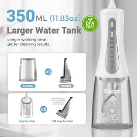 GOLDANT 350ML Water Dental Flosser Teeth Pick with Travel Bag, 5 Modes Portable Cordless Oral Irrigator Cleaner, Electric Rechargeable IPX7 Waterproof for Home Travel Teeth Cleaning flossing (White)