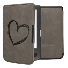 kwmobile Cover Compatible with Pocketbook Touch Lux 3/Basic Lux/Basic Touch 2 Cover - eReader Case - Brushed Heart Grey