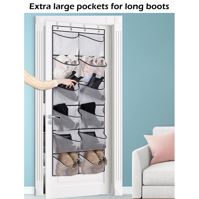 KIMBORA Over The Door Shoe Organizer 12 Large Mesh Pockets