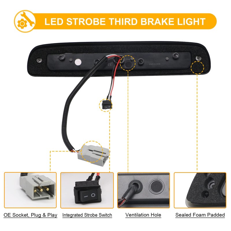 R&F Auto Led Strobe Third Brake Light Replacement for 1999-2016
