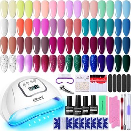 JODSONE 35 PCS Gel Nail Polish Starter Kit UV Light and Dark Series Gel Nail Set No Wipe Base Matte and Glossy Top Coat All Kinds of Manicure Tools