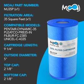 MOAJ Premium Spa Filter Replaces Pentair Dynamic 35, R173431, 17-2482, Guardian 409-219, Filbur FC-2385, Unicel C-4335, Waterway In-Line 35, 817-3501 | 9 1/4" x 5" | 35 SF | Asepsis-Infused Filtration