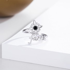 Kootwo Size 8 (18.1mm) Open Ring 925 Sterling Silver Faith Ring Witches Knot Ring Black Cubic Zirconia Jewelry for Women