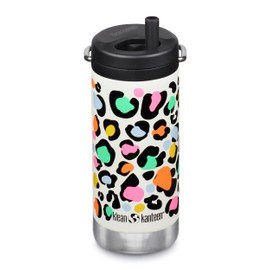 Klean Kanteen TKWide Insulated Coffee Tumbler with Café Cap - Stainless Steel Coffee Tumbler - Leopard Print