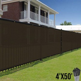 E&K Sunrise 4' x 50' Brown Fence Privacy Screen, Commercial Outdoor Backyard Shade Windscreen Mesh Fabric 90% Blockage 3 Years Warranty - 150GSM