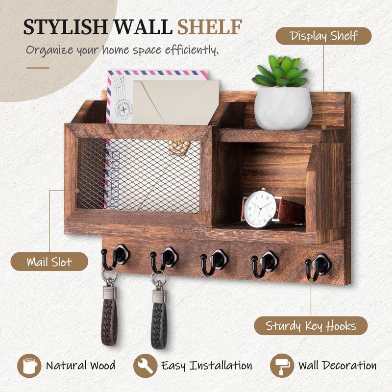 Nekon Key Holder Wall Mount with Mail Slot, 11.8" W