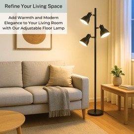 LIGHTACCENTS Black Tree Floor Lamp with 3 Adjustable Lights – Modern Standing Lamp, Adjustable Black Lamp Shades, Pole Light for Living Room, Bedroom, and Office