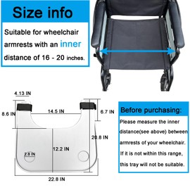 Wheelchair Tray Table with Cup Holder, Removable Wheelchair Lap Tray, Medical Portable Wheelchair Desk Accessories for Eating, Reading, Resting, Fits Wheelchair Arms of 16" - 20", with Secure Straps