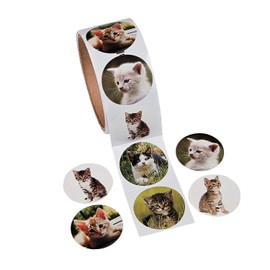 Realistic Cat Stickers (Roll of 100) – 1.5” Round, 6 Cute Photos - Great for Kids, Teachers, Party Favors, Rewards, Craft Projects, Water Bottles, Scrapbooks, Calendars, Planners, and Journals