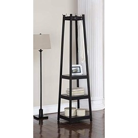 Legacy Decor 8 Hook, 3 Tier Shelves Garment Coat Hat Rack Hanger, Wooden Black Finish