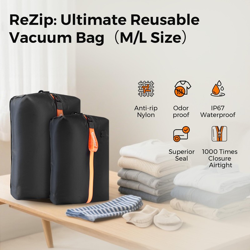 Aerogogo ReZip Vacuum Bags for Travel Luggage Reusable Compression Bags