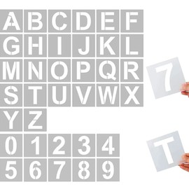 Stencil Sheets, Square Letters, Capital Letter A-Z and 0-9 (Set of 36) Stencil Plates, Alphabet, 3.0 x 3.0 inches (7.5 x 7.5 cm), Repeated Use, POP, Signs, Events, Decoration, DIY, Washable, Durable, Heat Resistant PET