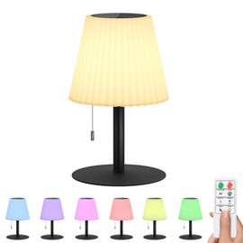 NiceBuy Solar Table Lamp Outdoor - IP44 Water-Resistant Dual USB/Solar Charging RGB Table Lights with Remote Control & Pull Chain, Cordless Rechargeable LED Lamp for Patio, Garden, Terrance